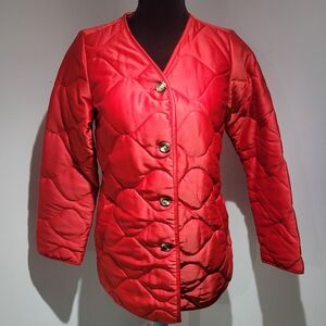 GAP Women's Button Down Quilted Satin Jacket Size Small Red Colorful Casual Cozy